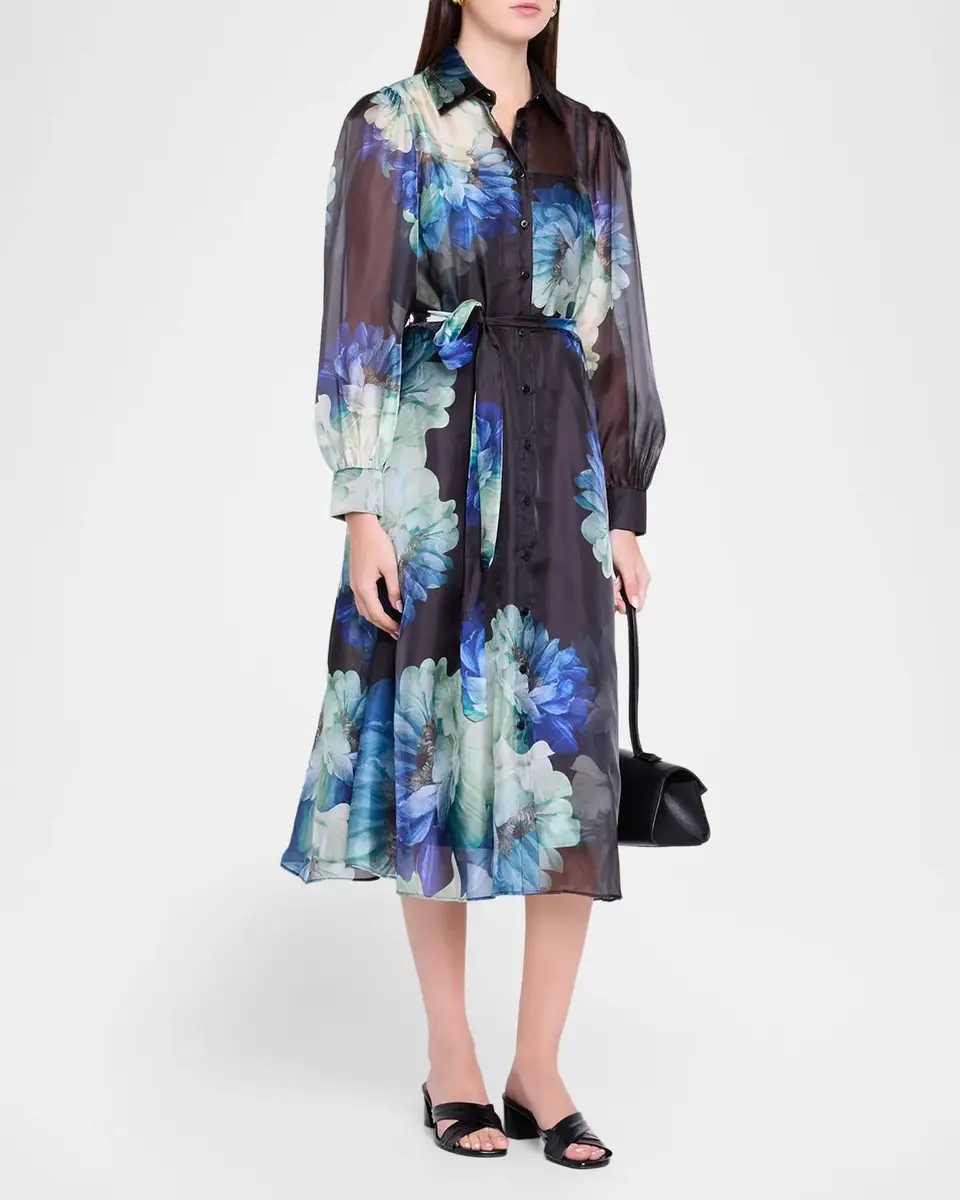 Elie Tahari Romy Floral Organza Self-Belt Midi Shirtdress | Thumbnail 4 Elie Tahari Romy Floral Organza Self-Belt Midi Shirtdress | Thumbnail 4