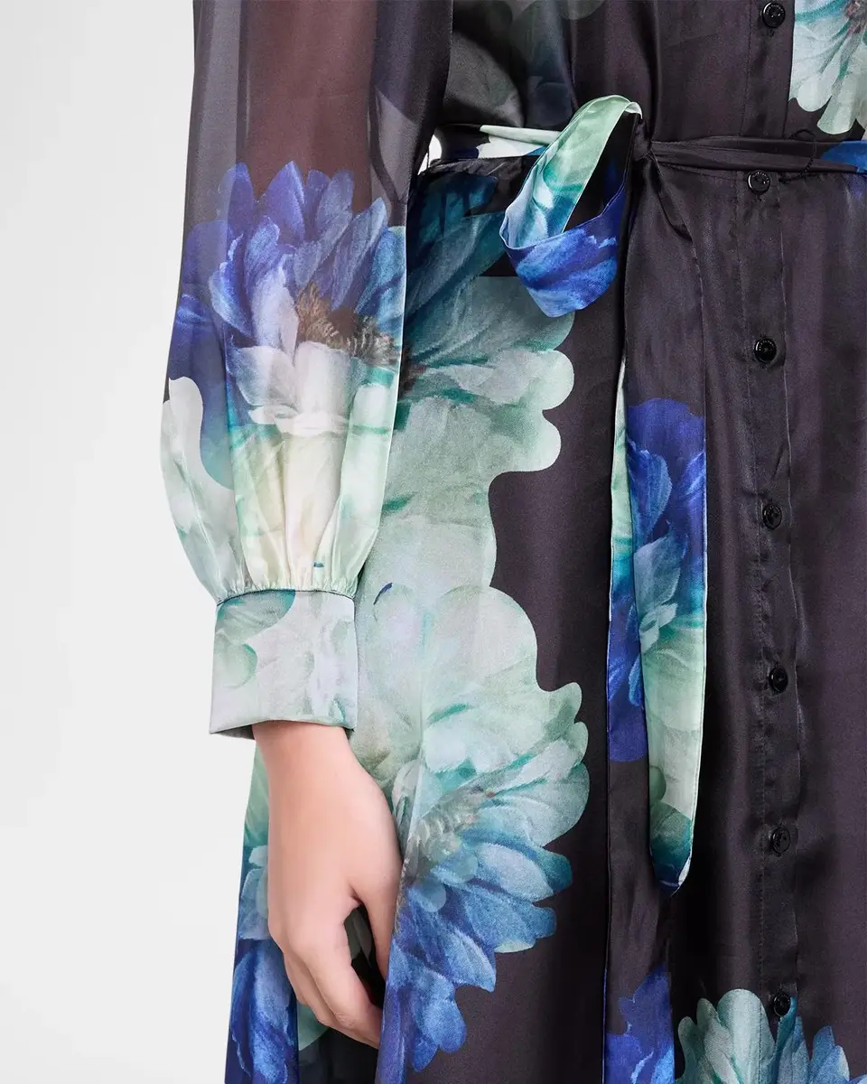 Elie Tahari Romy Floral Organza Self-Belt Midi Shirtdress | Thumbnail 5 Elie Tahari Romy Floral Organza Self-Belt Midi Shirtdress | Thumbnail 5
