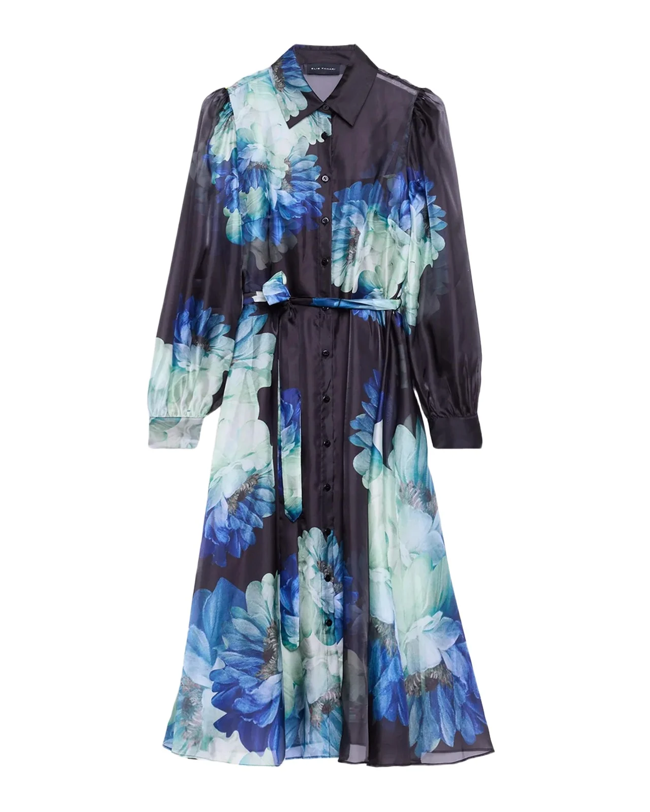 Romy Floral Organza Self-Belt Midi Shirtdress Romy Floral Organza Self-Belt Midi Shirtdress