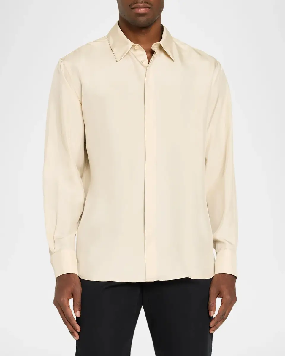Burberry Men's Henry Silk French-Cuff Sport Shirt | Thumbnail 4