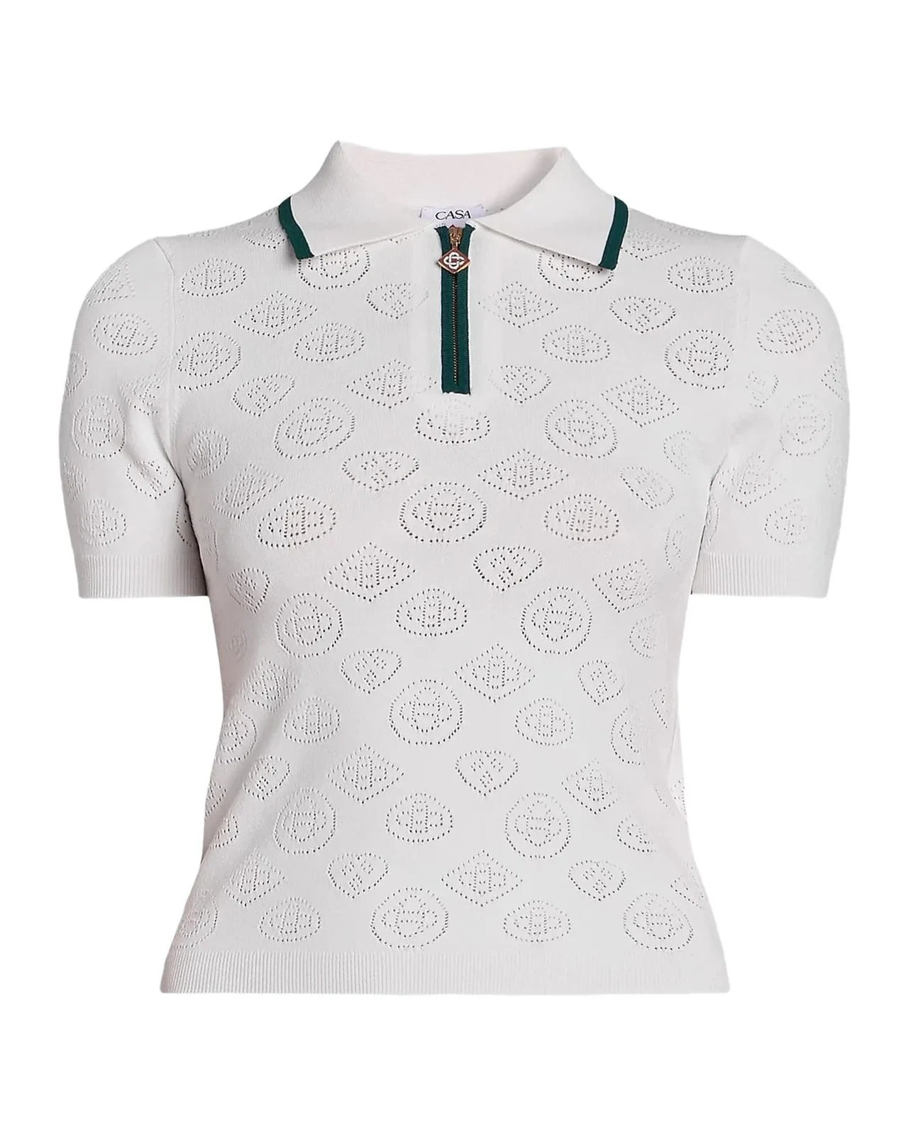 Short-Sleeve Monogram Pointelle Knit Polo Shirt