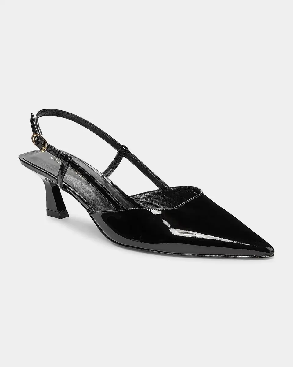 Stuart Weitzman 50mm Vinnie Patent Leather Kitten Slingback Pumps | Thumbnail 3 Stuart Weitzman 50mm Vinnie Patent Leather Kitten Slingback Pumps | Thumbnail 3