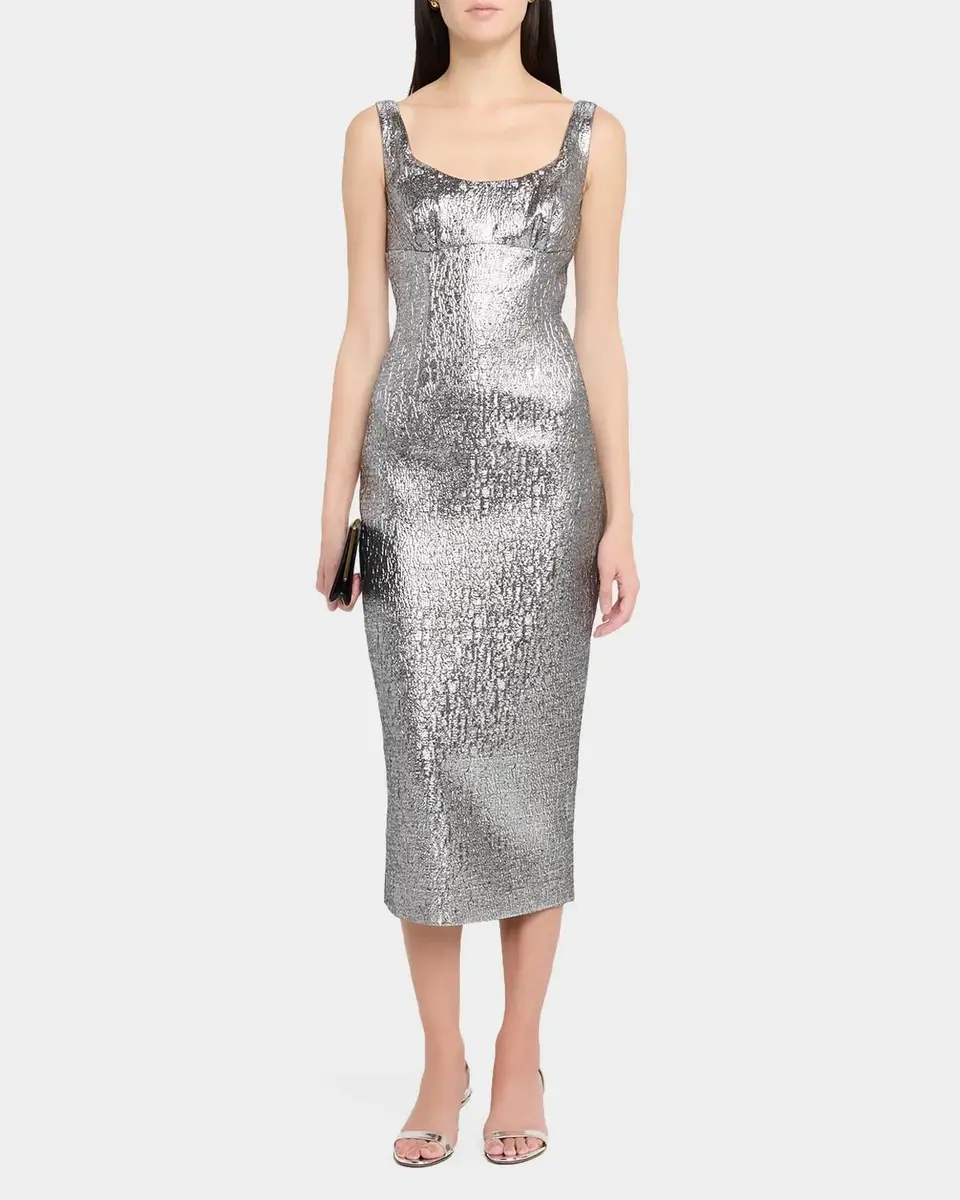 Roland Mouret Off-The-Shoulder Metallic Textured Jacquard Midi Dress | Thumbnail 2