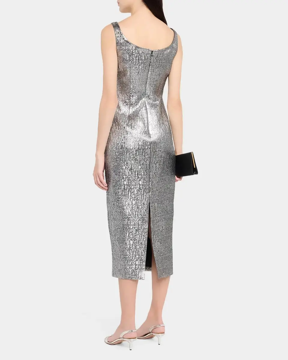 Roland Mouret Off-The-Shoulder Metallic Textured Jacquard Midi Dress | Thumbnail 3