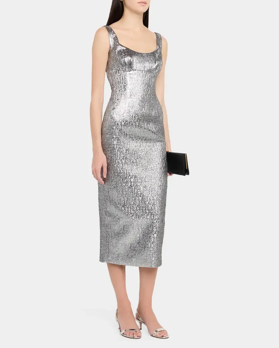 Roland Mouret Off-The-Shoulder Metallic Textured Jacquard Midi Dress | Thumbnail 4