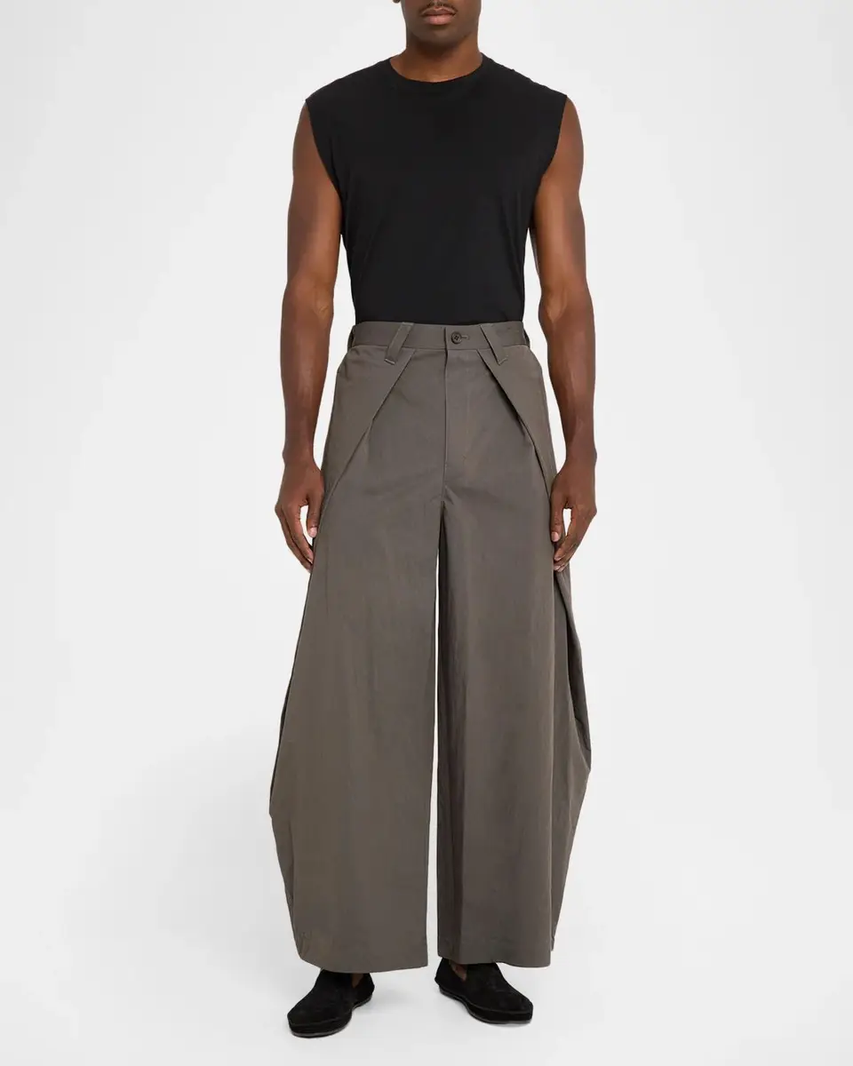 IM MEN Men's Overlap Cotton-Blend Wide-Leg Pants | Thumbnail 2