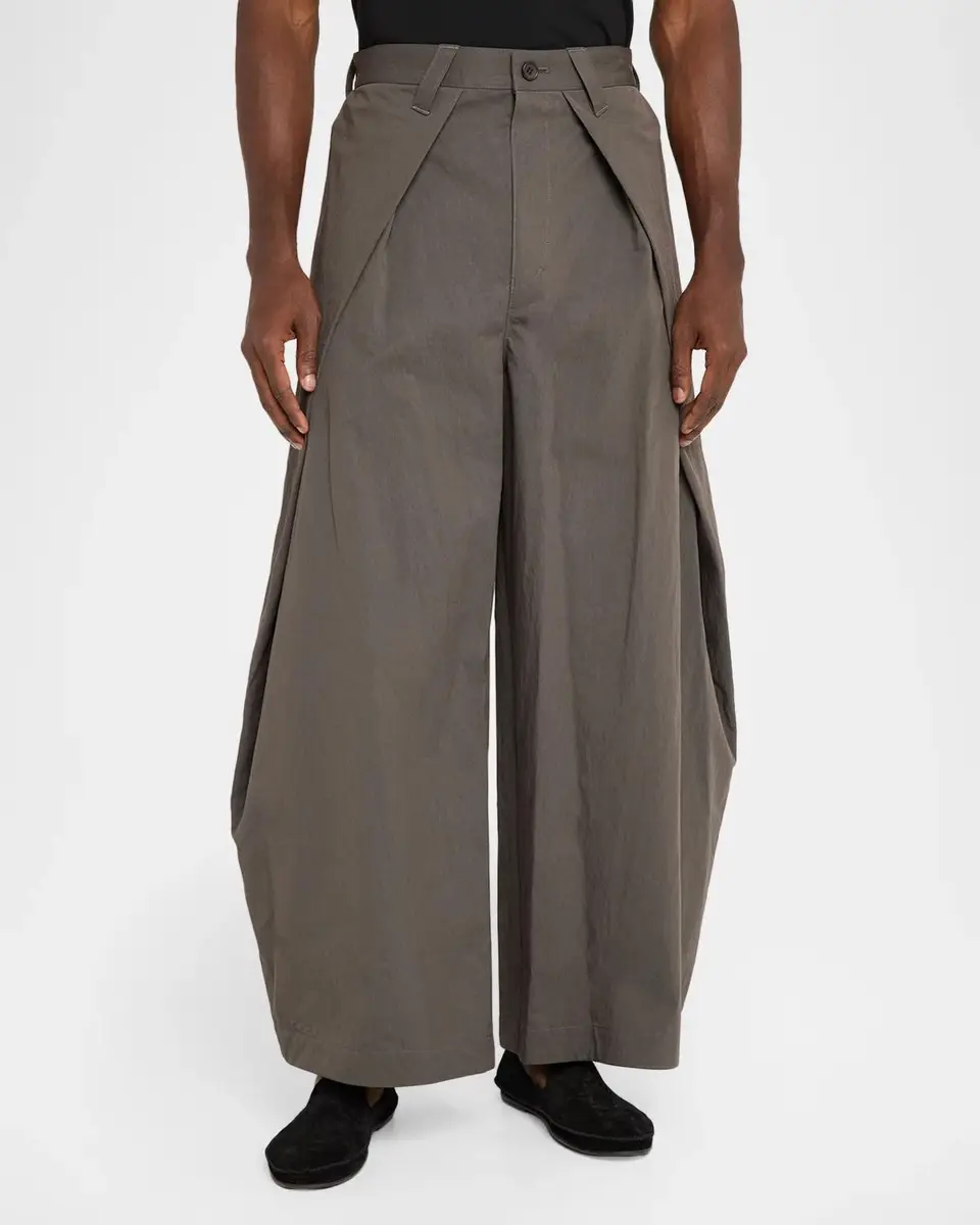 IM MEN Men's Overlap Cotton-Blend Wide-Leg Pants | Thumbnail 4