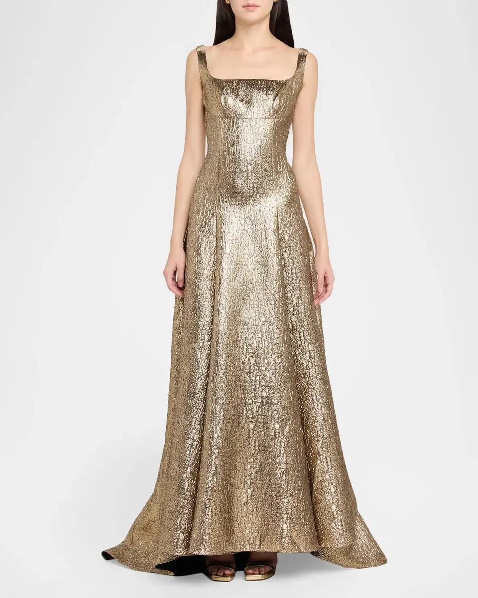 Roland Mouret Sleeveless Textured Metallic Jacquard A-Line Gown | Thumbnail 2