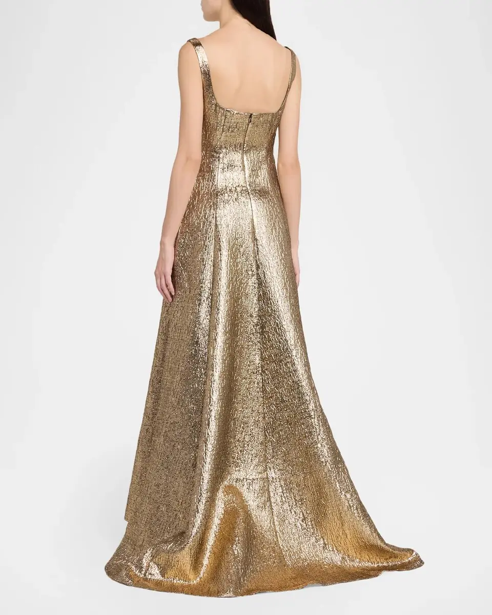 Roland Mouret Sleeveless Textured Metallic Jacquard A-Line Gown | Thumbnail 3