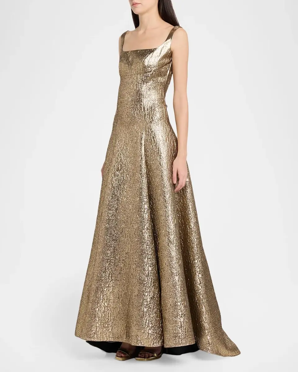 Roland Mouret Sleeveless Textured Metallic Jacquard A-Line Gown | Thumbnail 4