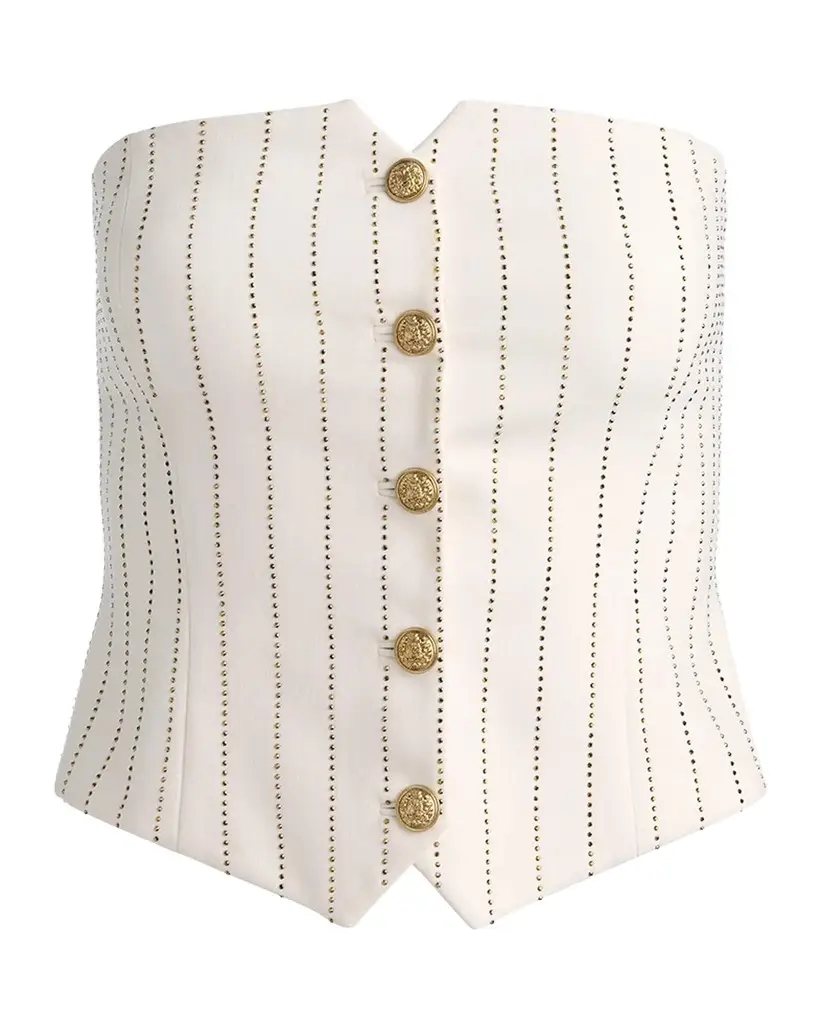 Alice + Olivia Kelcey Striped Embellished Strapless Vest