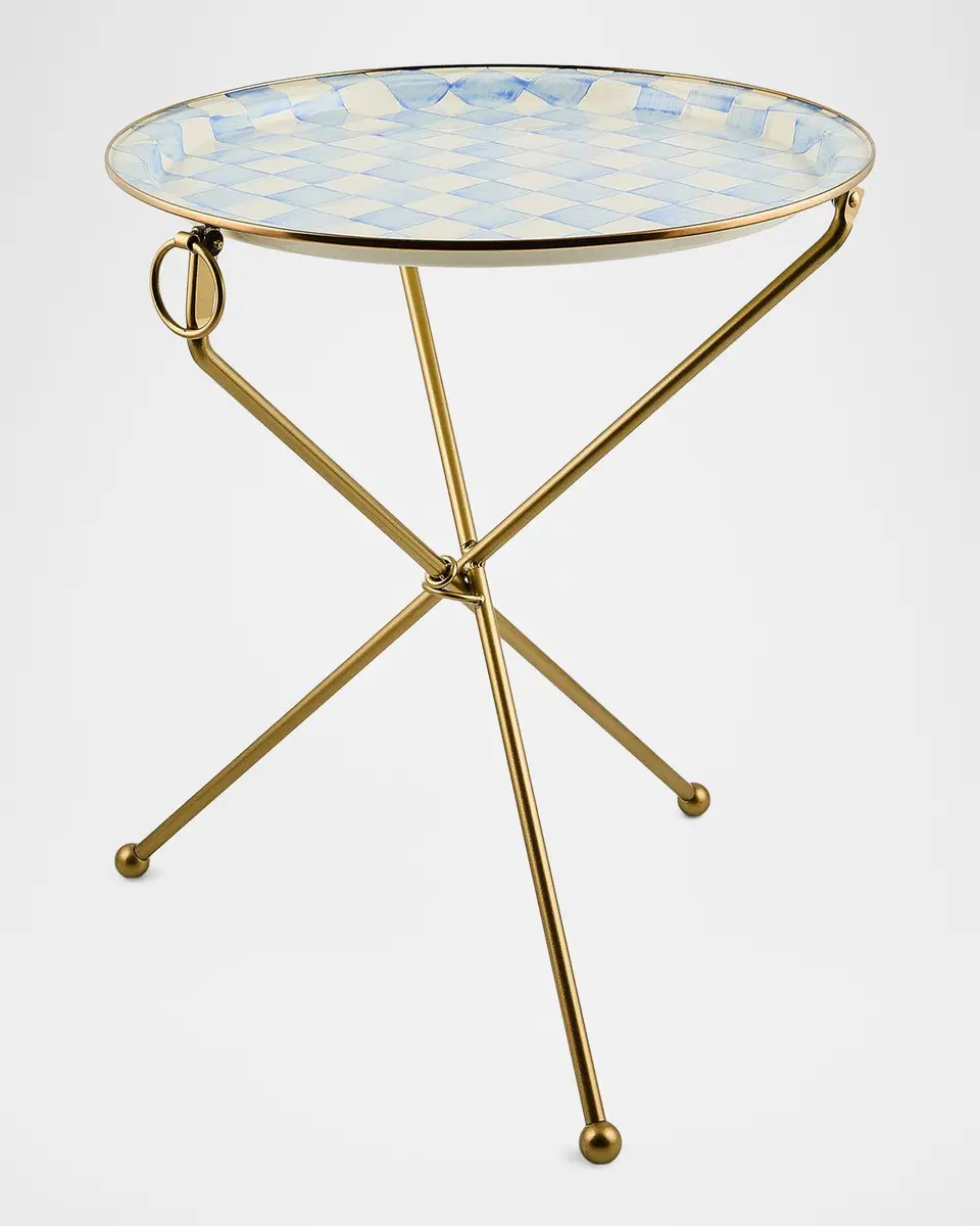 MacKenzie-Childs Sky Check Enamel Tilt Accent Table | Thumbnail 2 MacKenzie-Childs Sky Check Enamel Tilt Accent Table | Thumbnail 2