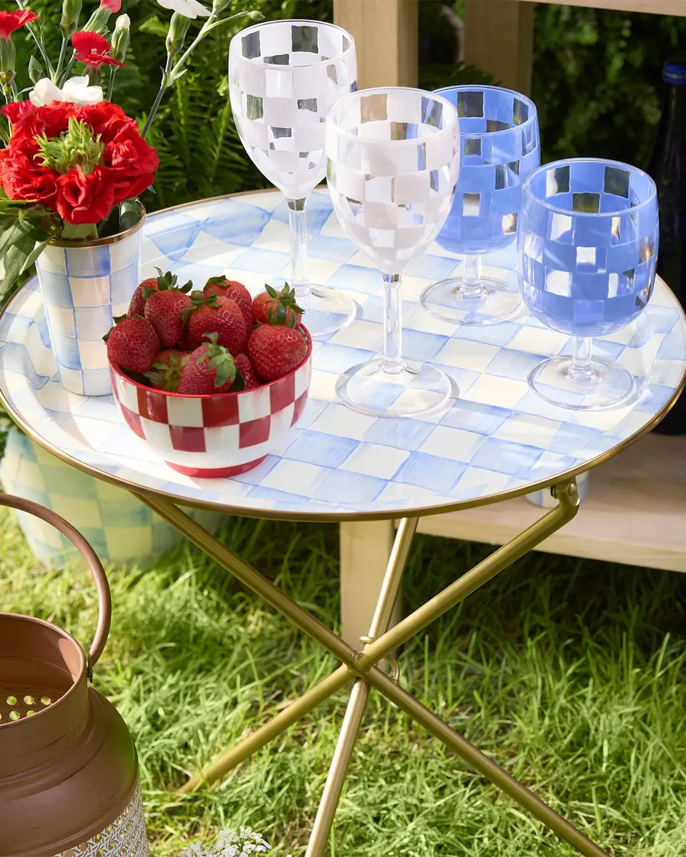 MacKenzie-Childs Sky Check Enamel Tilt Accent Table | Thumbnail 4 MacKenzie-Childs Sky Check Enamel Tilt Accent Table | Thumbnail 4