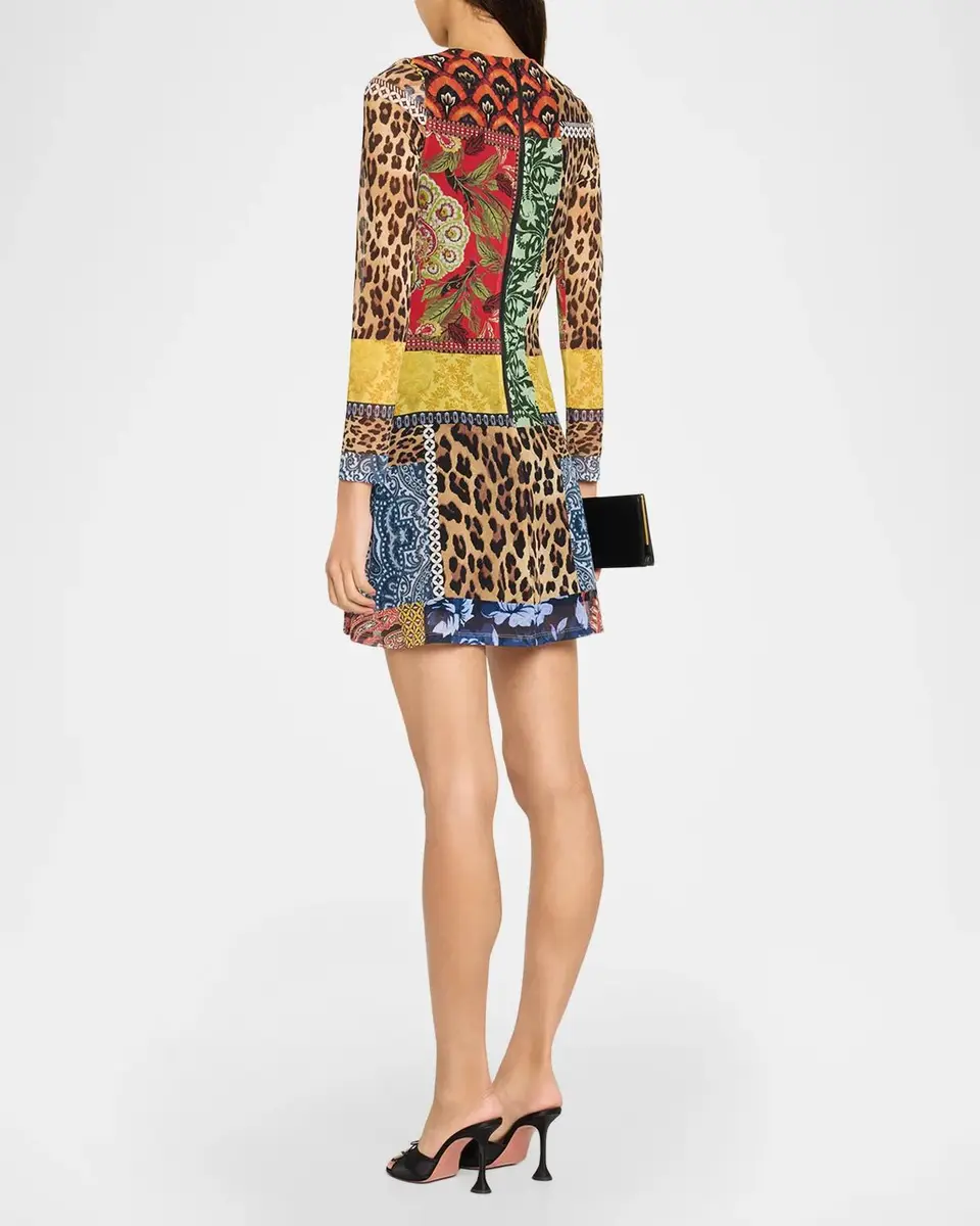 Alice + Olivia Delora Patchwork Long-Sleeve Mini Dress | Thumbnail 3 Alice + Olivia Delora Patchwork Long-Sleeve Mini Dress | Thumbnail 3