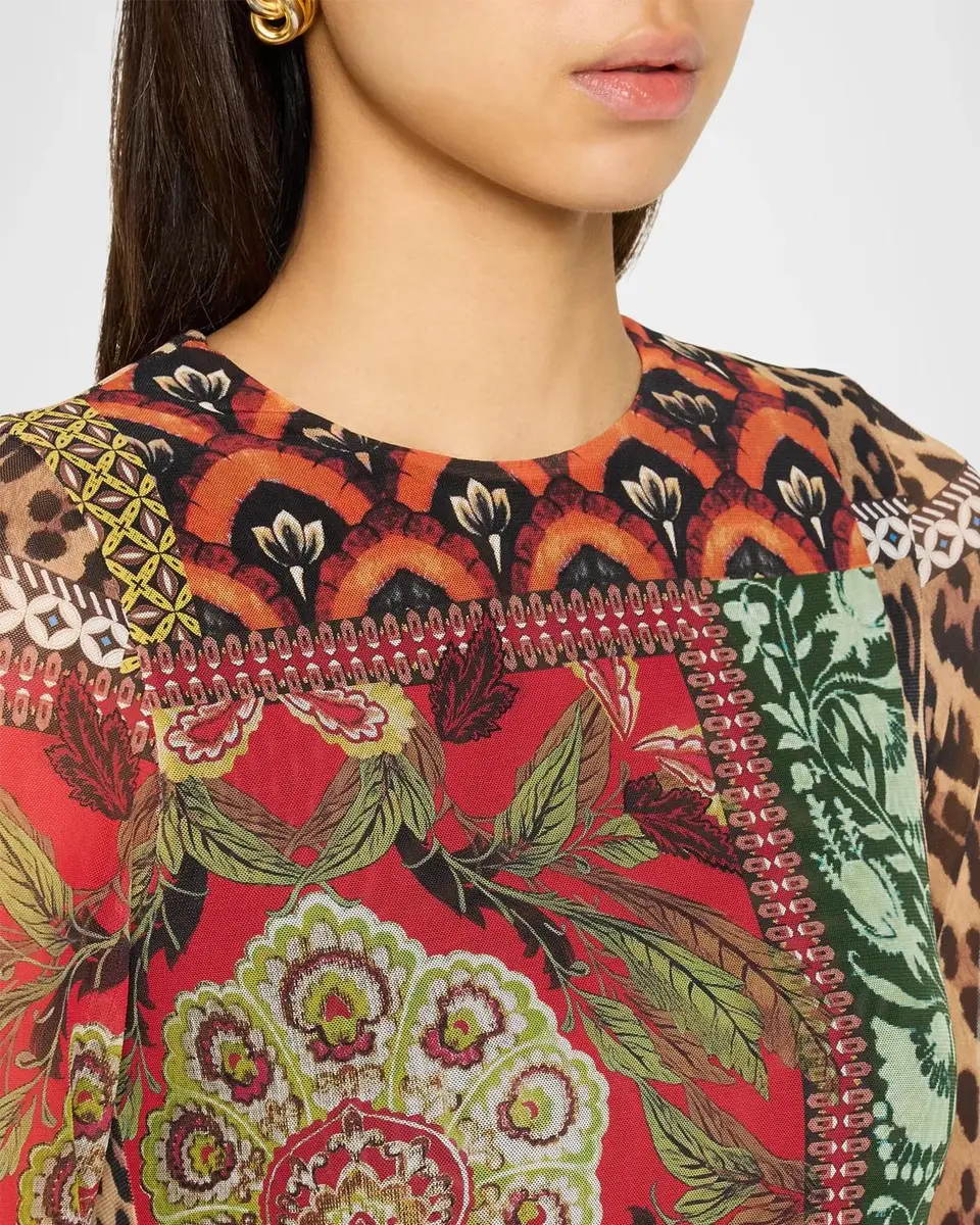 Alice + Olivia Delora Patchwork Long-Sleeve Mini Dress | Thumbnail 5 Alice + Olivia Delora Patchwork Long-Sleeve Mini Dress | Thumbnail 5