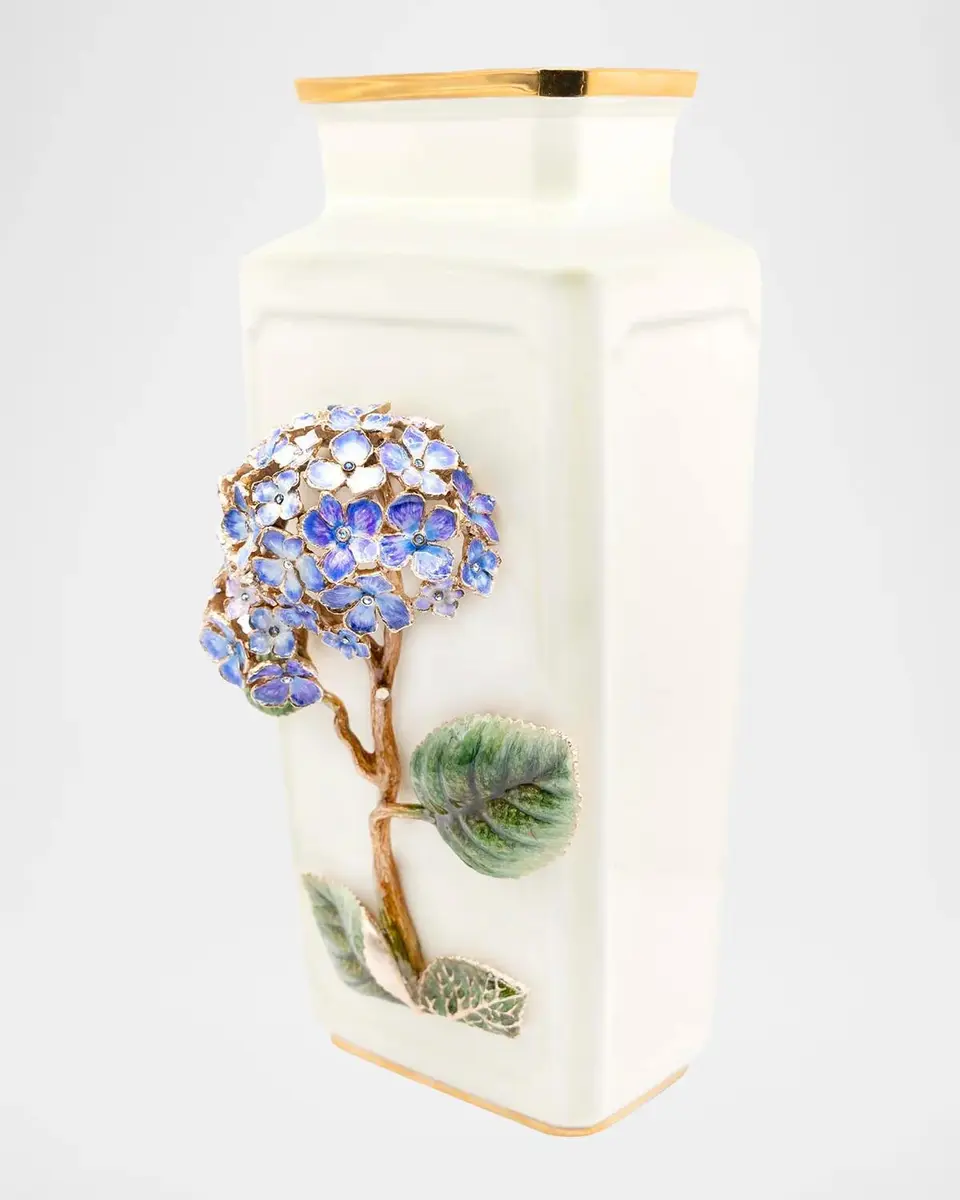 Jay Strongwater Isolde Hydrangea 14K-Gold-Plated & Porcelain Vase | Thumbnail 2