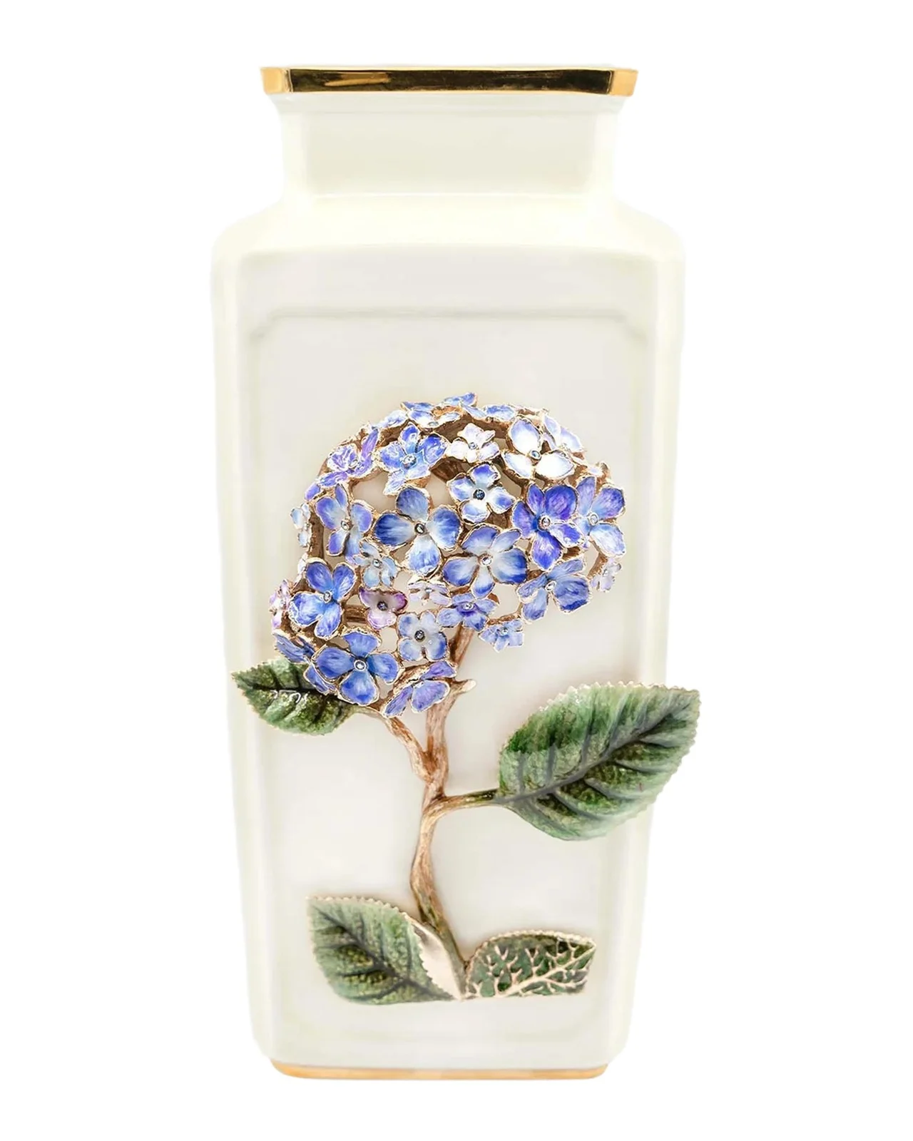 Jay Strongwater Isolde Hydrangea 14K-Gold-Plated & Porcelain Vase