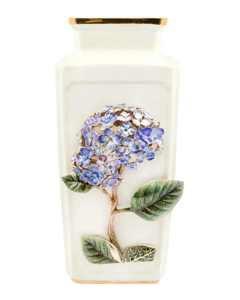 Jay Strongwater Isolde Hydrangea 14K-Gold-Plated & Porcelain Vase