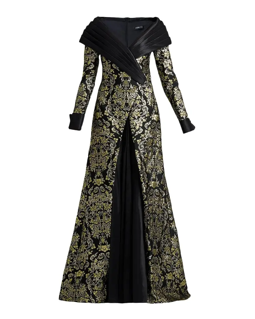 Tadashi Shoji Sorella Jacquard & Taffeta Portrait Gown