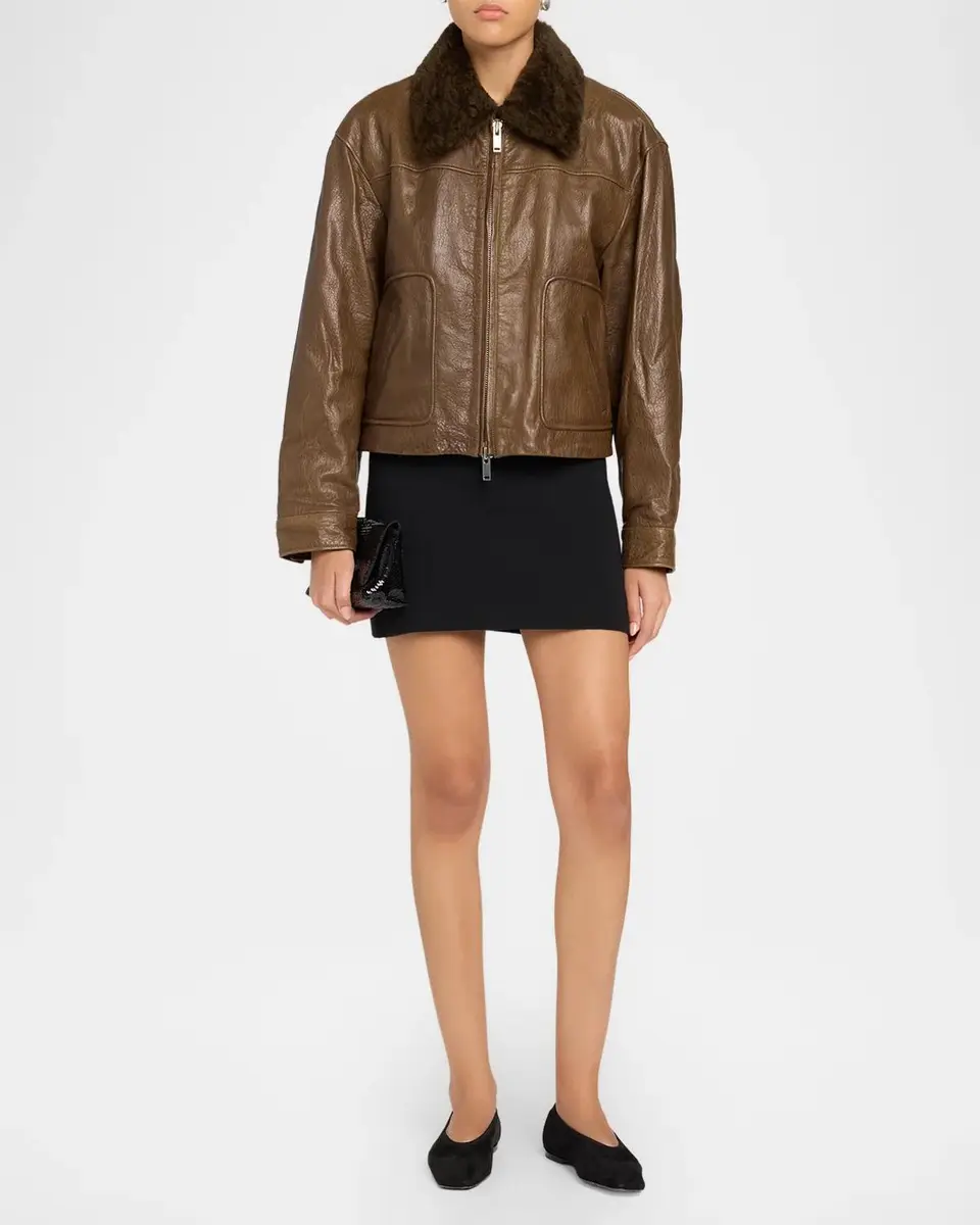 Simkhai Mel Textured Leather Bomber Jacket | Thumbnail 2