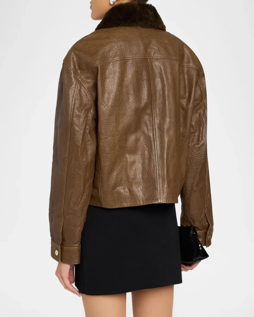 Simkhai Mel Textured Leather Bomber Jacket | Thumbnail 3