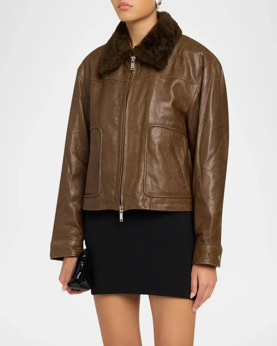 Simkhai Mel Textured Leather Bomber Jacket | Thumbnail 4