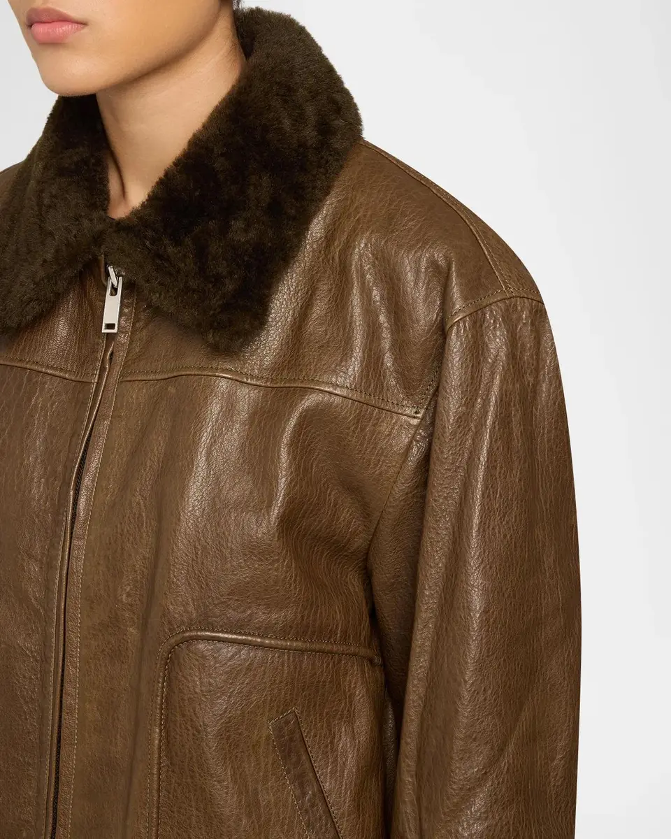 Simkhai Mel Textured Leather Bomber Jacket | Thumbnail 5