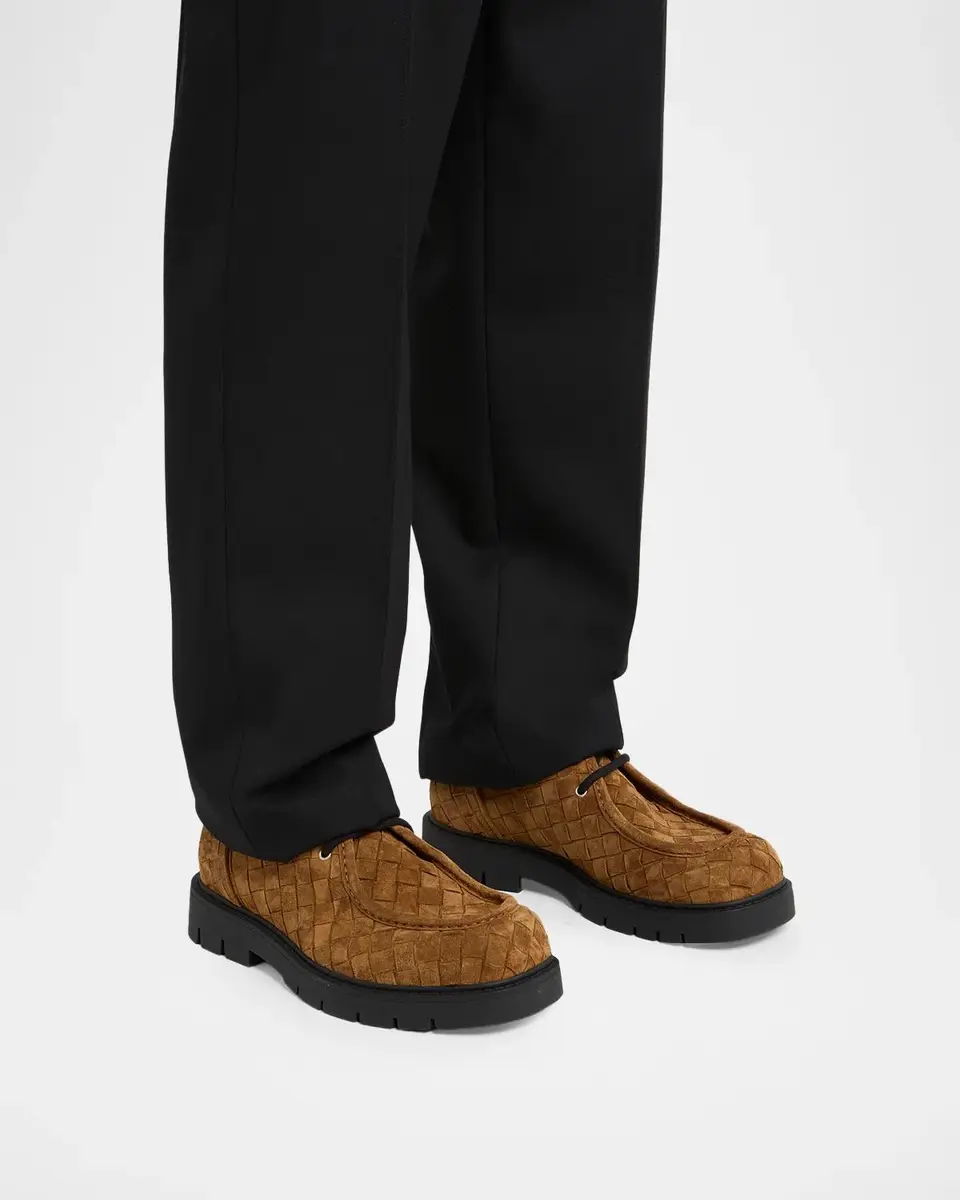 Bottega Veneta Men's Haddock Suede Moc-Toe Derby Shoes | Thumbnail 2
