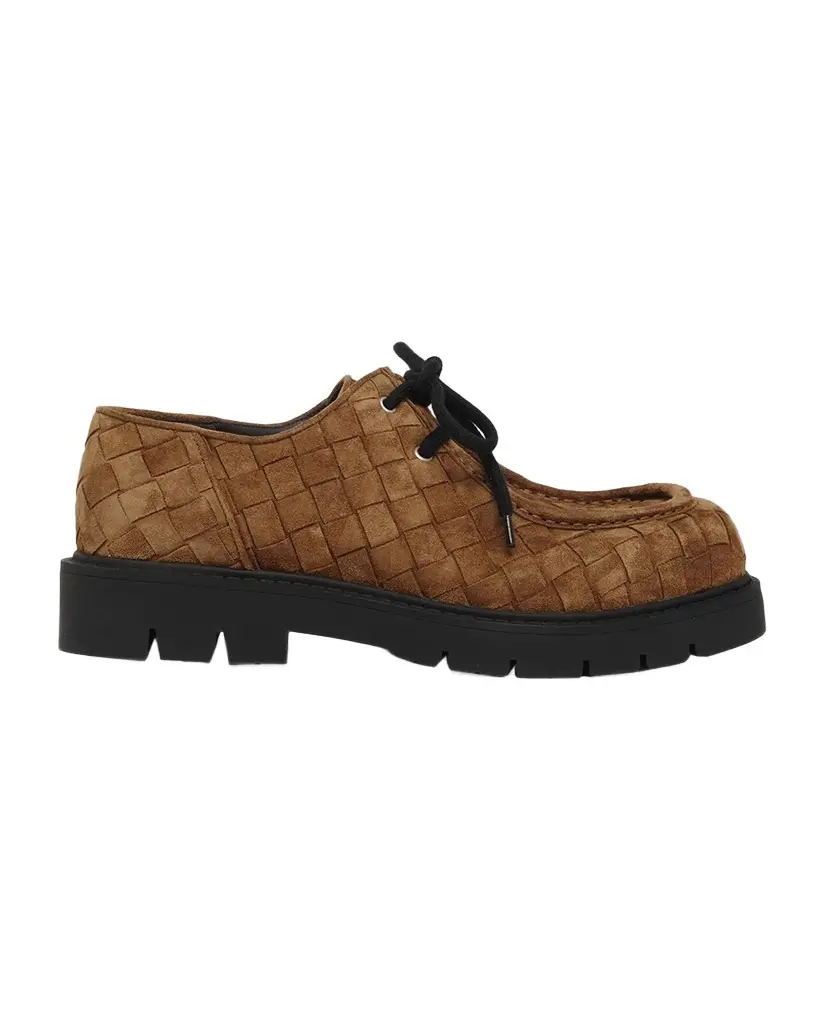 Bottega Veneta Men's Haddock Suede Moc-Toe Derby Shoes | Image 1 Bottega Veneta Men's Haddock Suede Moc-Toe Derby Shoes | Image 1