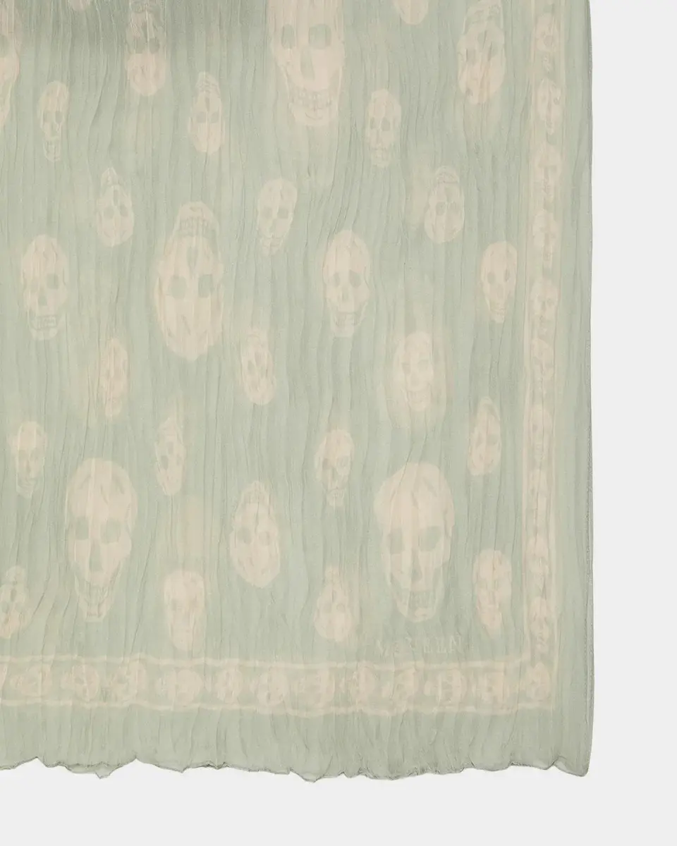 Alexander McQueen Skull Pleated Silk Georgette Scarf | Thumbnail 2 Alexander McQueen Skull Pleated Silk Georgette Scarf | Thumbnail 2