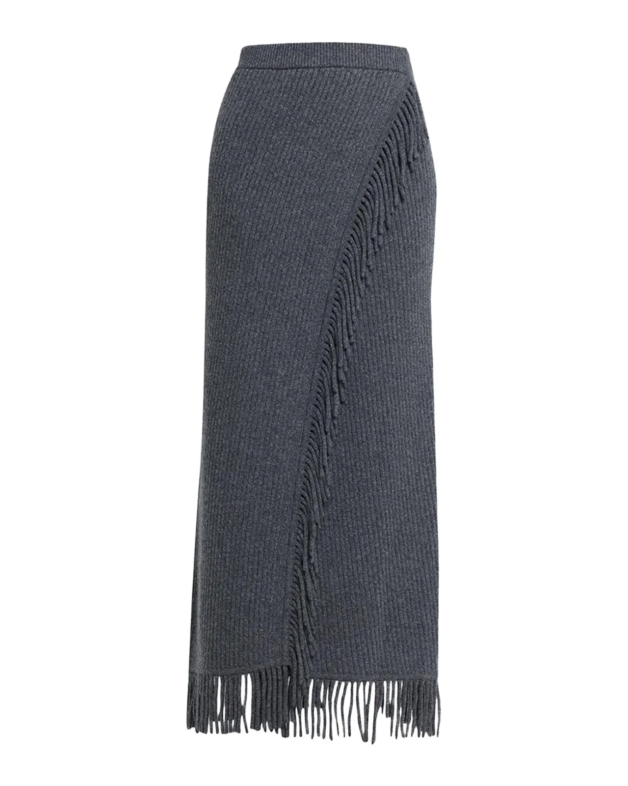 Casey Ribbed Fringe-Trim Midi Skirt Casey Ribbed Fringe-Trim Midi Skirt