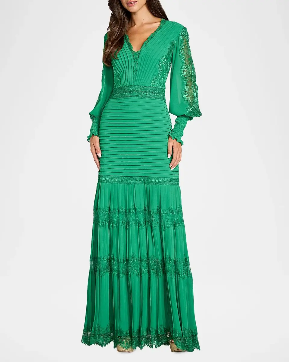 Tadashi Shoji Tiered Bishop-Sleeve Pleated Lace Gown | Thumbnail 2 Tadashi Shoji Tiered Bishop-Sleeve Pleated Lace Gown | Thumbnail 2