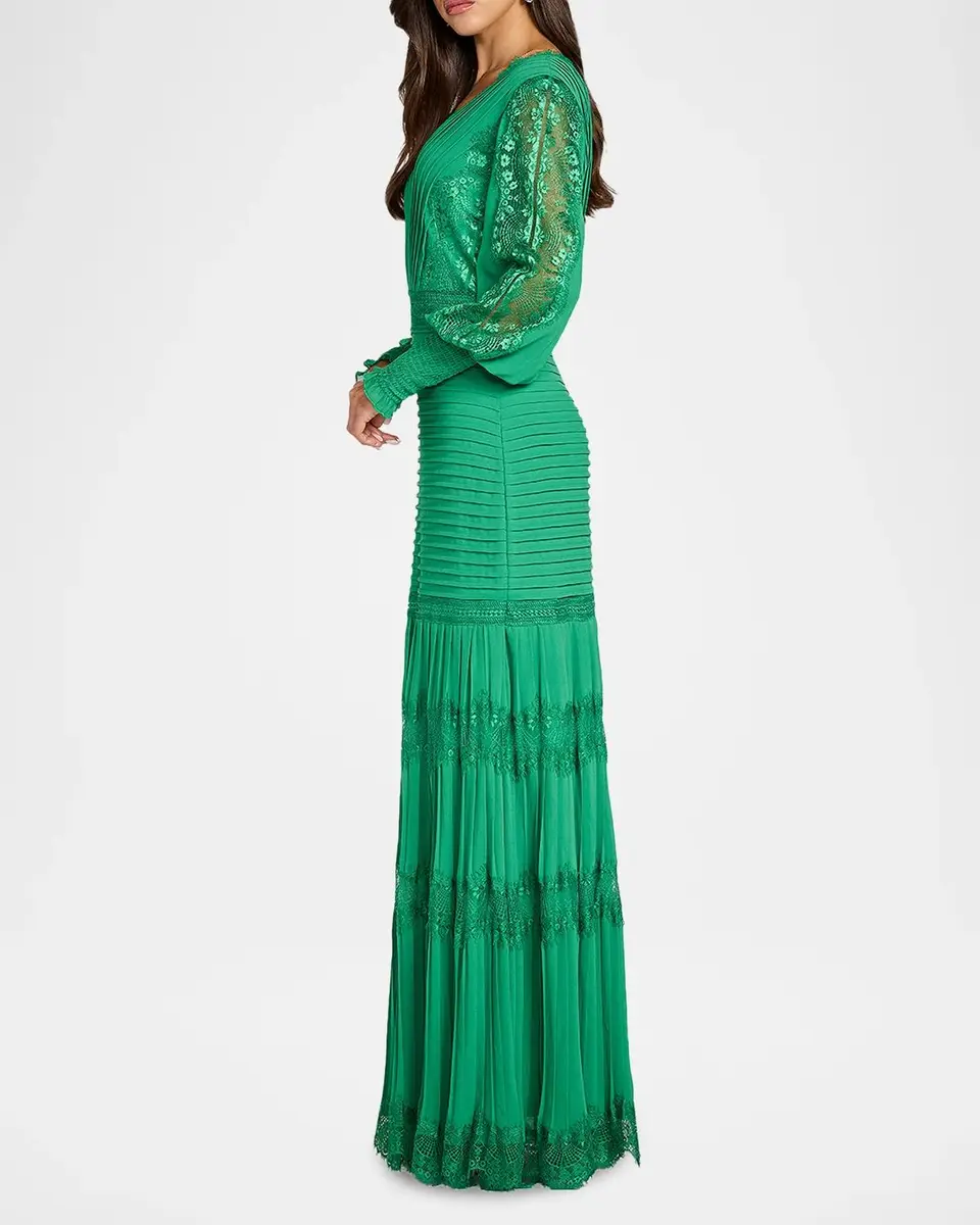 Tadashi Shoji Tiered Bishop-Sleeve Pleated Lace Gown | Thumbnail 4 Tadashi Shoji Tiered Bishop-Sleeve Pleated Lace Gown | Thumbnail 4