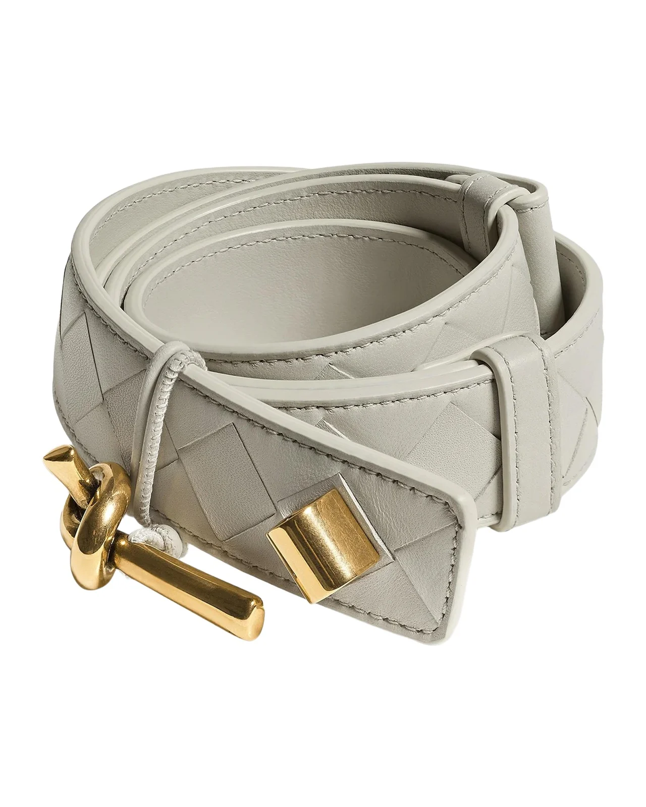 Knot-Buckle Intrecciato Leather Belt