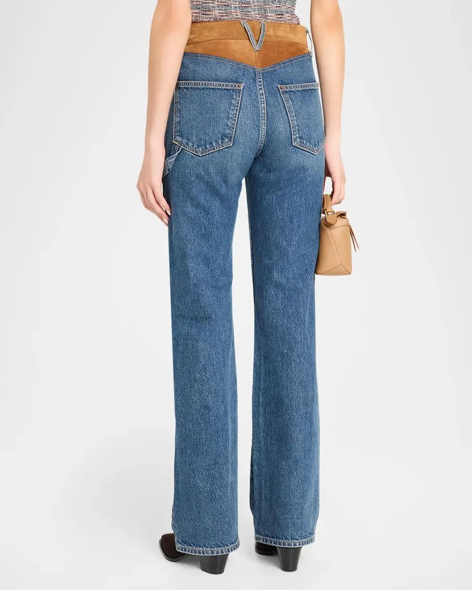 Veronica Beard Dylan High-Rise Suede-Panel Jeans | Thumbnail 3 Veronica Beard Dylan High-Rise Suede-Panel Jeans | Thumbnail 3