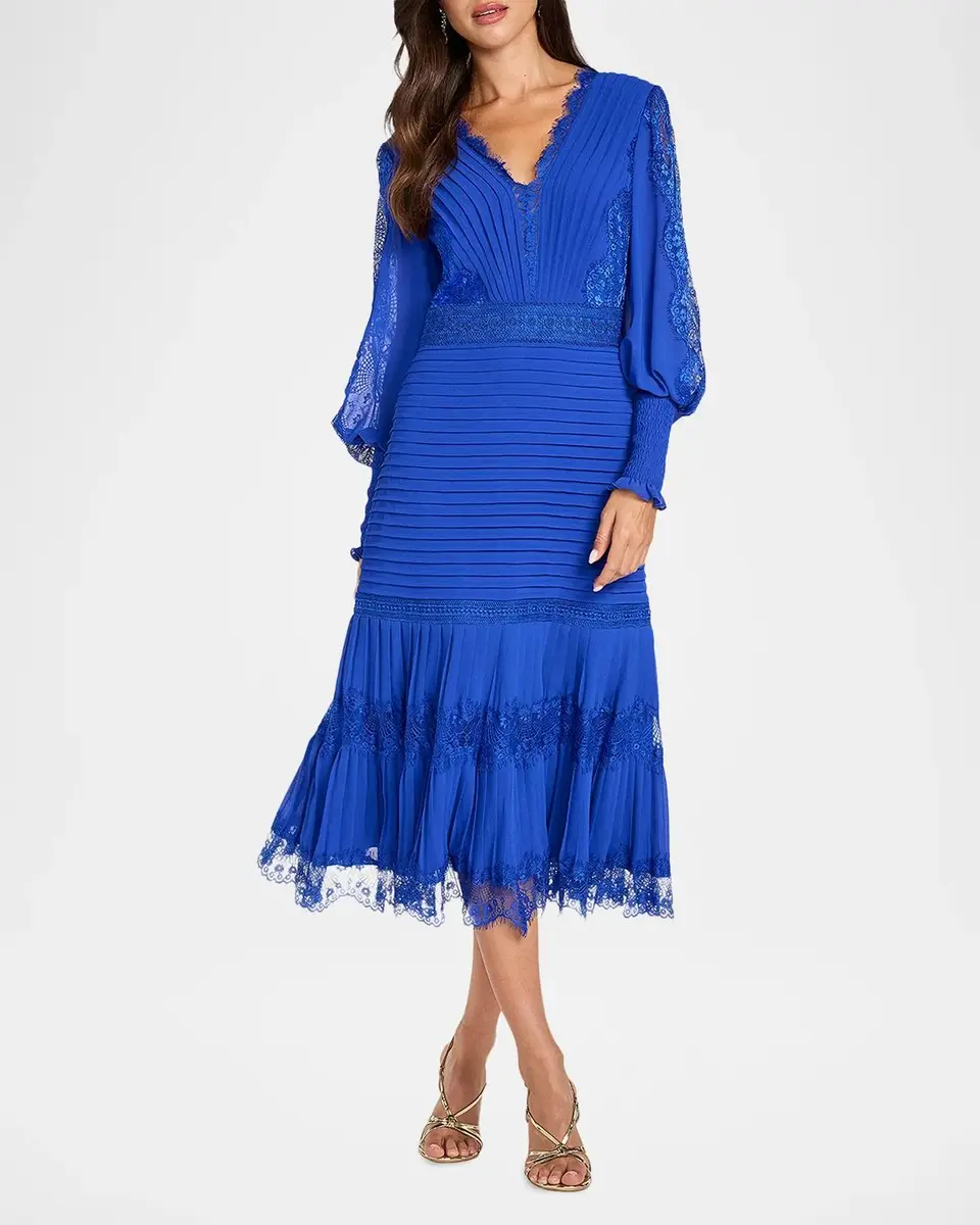 Tadashi Shoji Pleated Chiffon & Lace Bishop-Sleeve Dress | Thumbnail 2 Tadashi Shoji Pleated Chiffon & Lace Bishop-Sleeve Dress | Thumbnail 2
