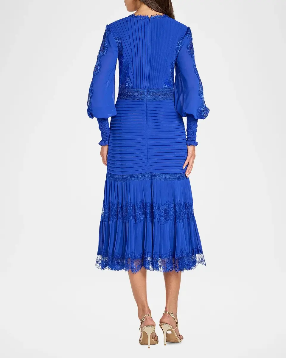 Tadashi Shoji Pleated Chiffon & Lace Bishop-Sleeve Dress | Thumbnail 3 Tadashi Shoji Pleated Chiffon & Lace Bishop-Sleeve Dress | Thumbnail 3