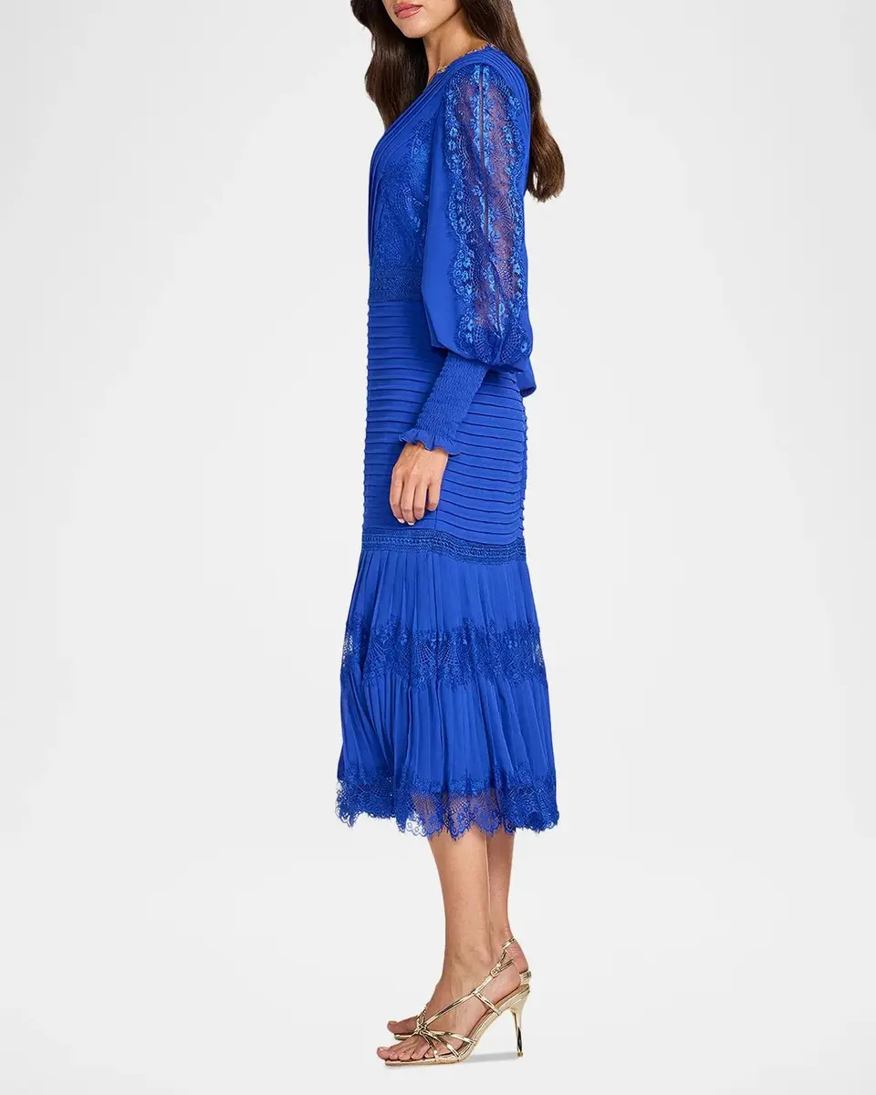Tadashi Shoji Pleated Chiffon & Lace Bishop-Sleeve Dress | Thumbnail 4 Tadashi Shoji Pleated Chiffon & Lace Bishop-Sleeve Dress | Thumbnail 4
