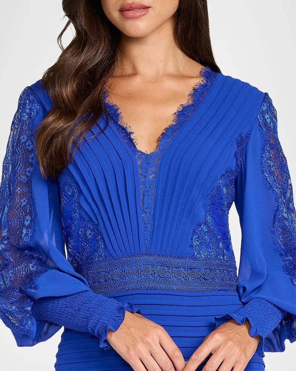 Tadashi Shoji Pleated Chiffon & Lace Bishop-Sleeve Dress | Thumbnail 5 Tadashi Shoji Pleated Chiffon & Lace Bishop-Sleeve Dress | Thumbnail 5