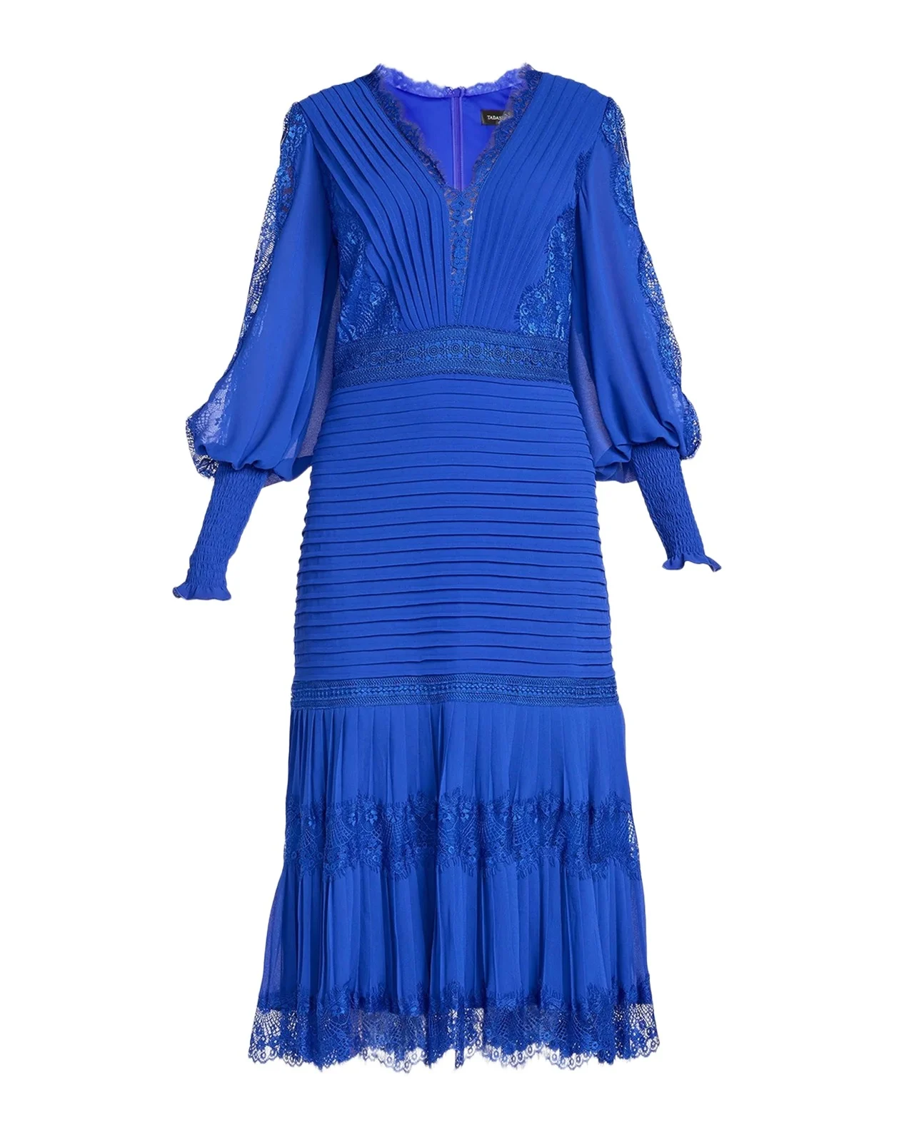 Pleated Chiffon & Lace Bishop-Sleeve Dress Pleated Chiffon & Lace Bishop-Sleeve Dress