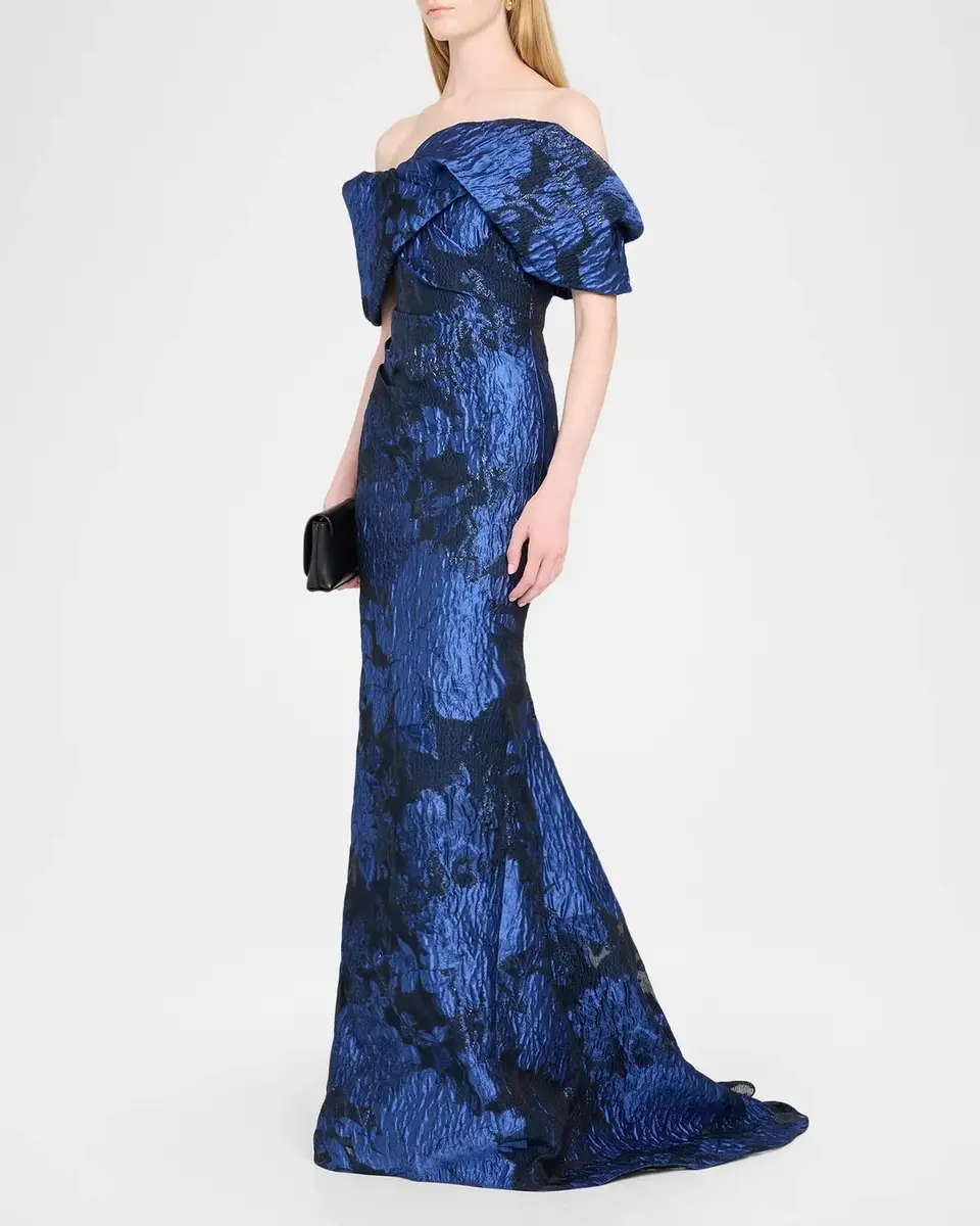 PAMELLA ROLAND Fil Coupe Off-The-Shoulder Fishtail Train Gown | Thumbnail 4 PAMELLA ROLAND Fil Coupe Off-The-Shoulder Fishtail Train Gown | Thumbnail 4