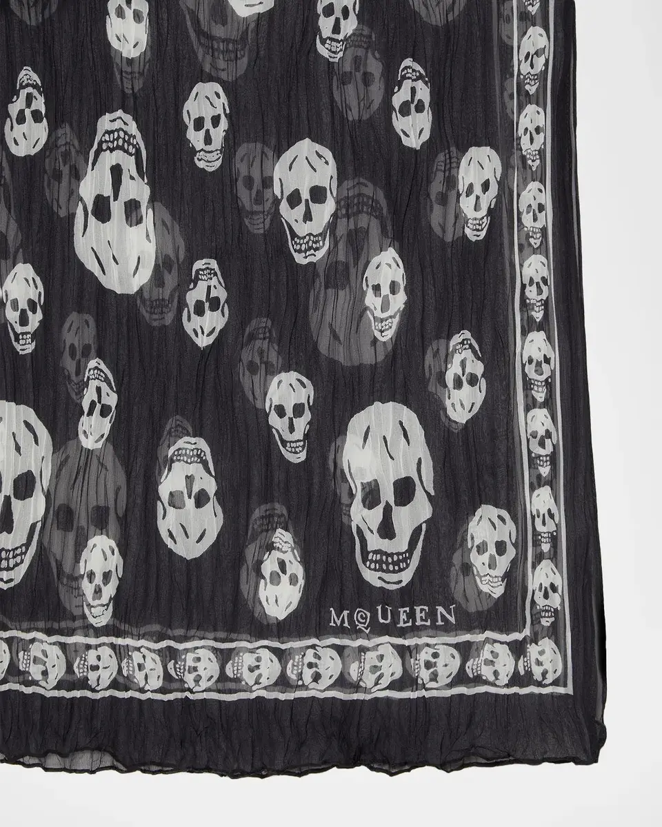 Alexander McQueen Skull Pleated Silk Georgette Scarf | Thumbnail 2 Alexander McQueen Skull Pleated Silk Georgette Scarf | Thumbnail 2