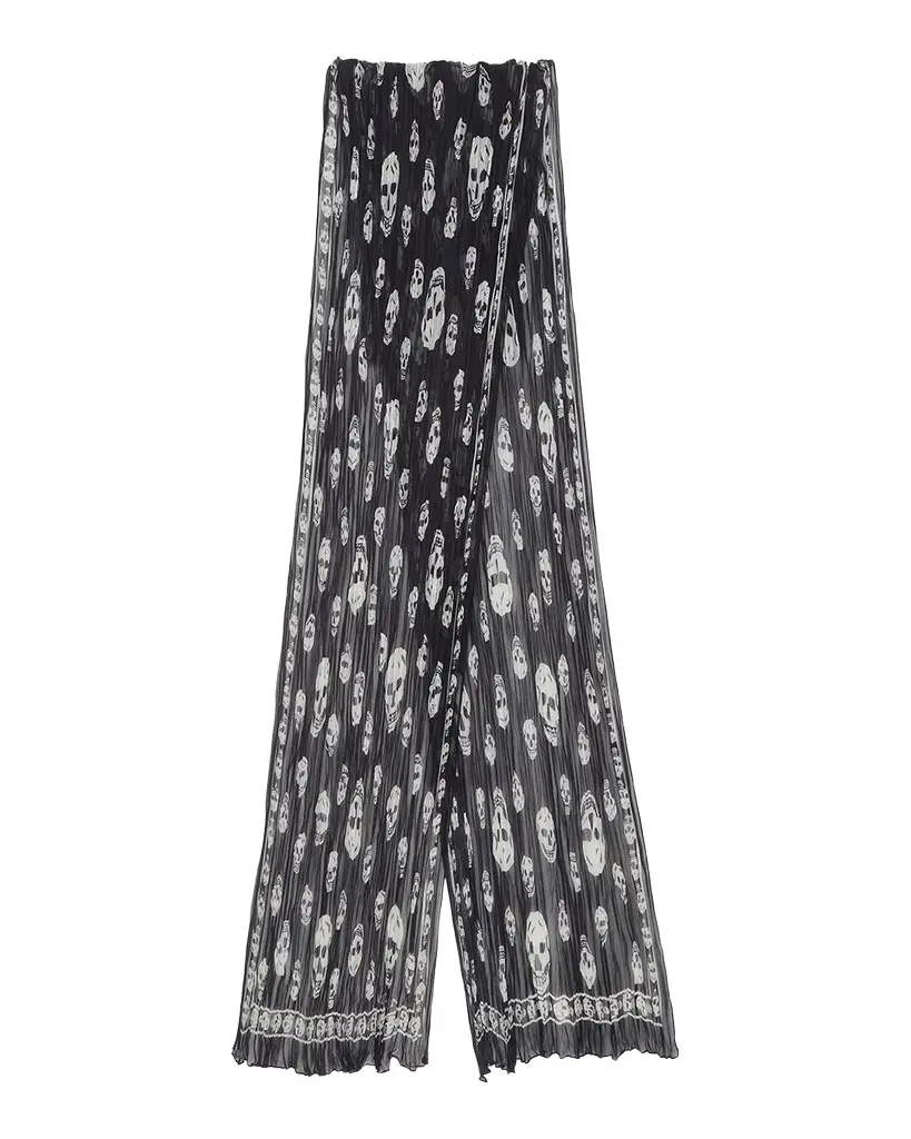 Alexander McQueen Skull Pleated Silk Georgette Scarf