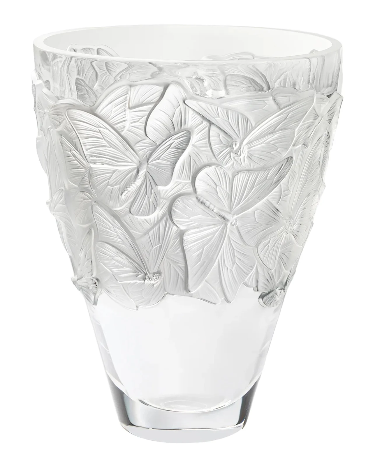 Lalique Papillons Large Clear Crystal Vase