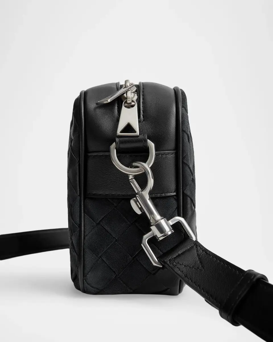 Bottega Veneta Men's Small Intrecciato Suede and Leather Camera Bag | Thumbnail 4 Bottega Veneta Men's Small Intrecciato Suede and Leather Camera Bag | Thumbnail 4