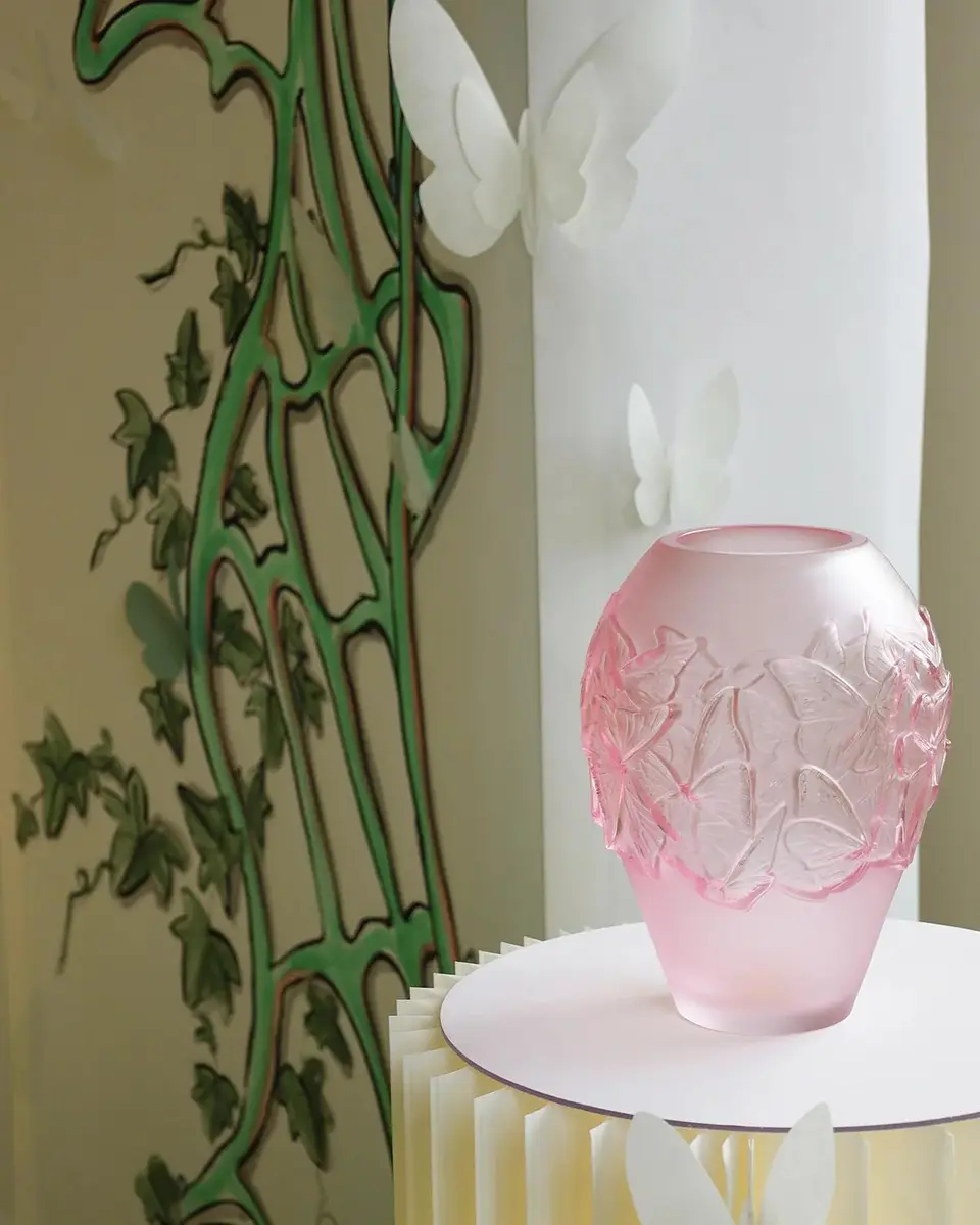 Lalique Papillons Medium Pink Crystal Vase | Thumbnail 2 Lalique Papillons Medium Pink Crystal Vase | Thumbnail 2