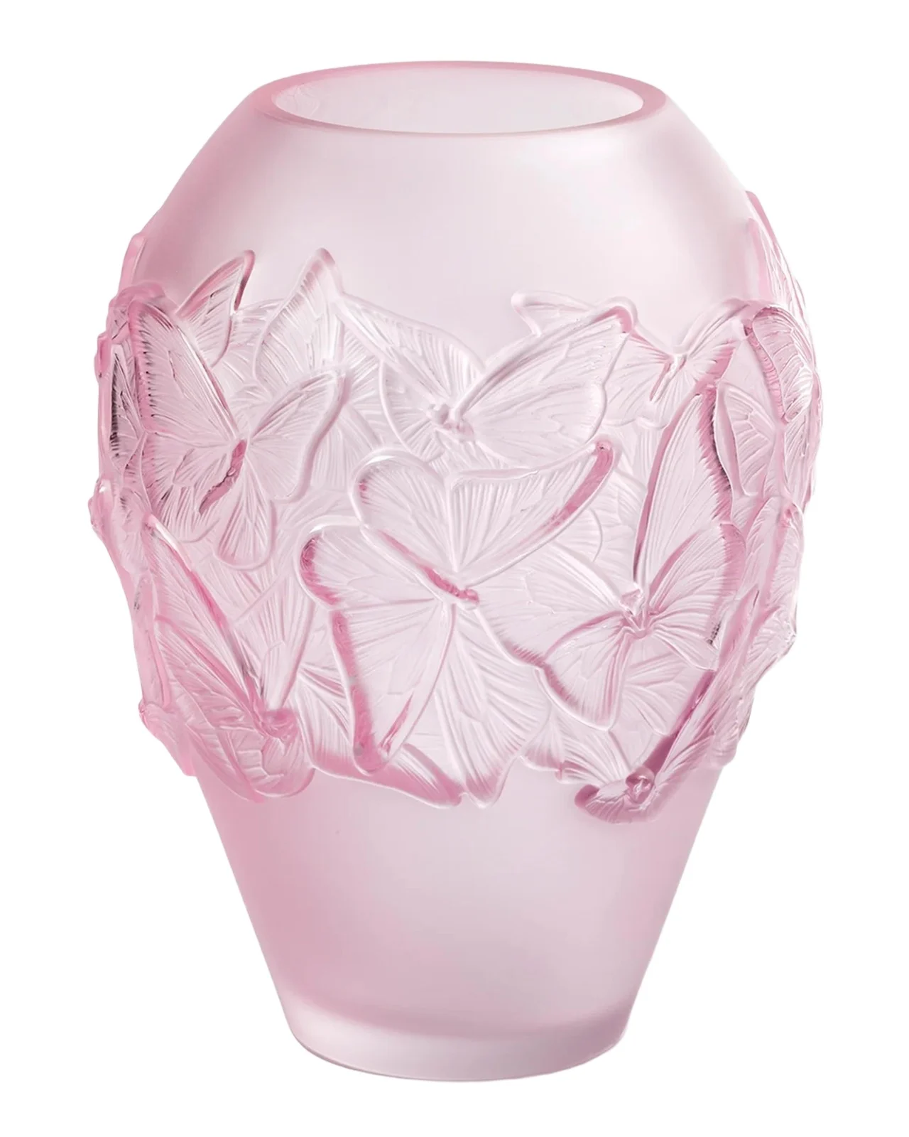 Lalique Papillons Medium Pink Crystal Vase