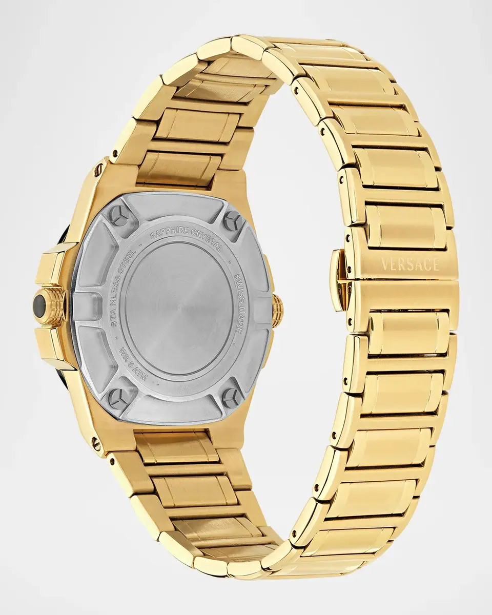 Versace Men's Greca Reaction GMT Gold-Tone IP Bracelet Watch, 44mm | Thumbnail 3 Versace Men's Greca Reaction GMT Gold-Tone IP Bracelet Watch, 44mm | Thumbnail 3