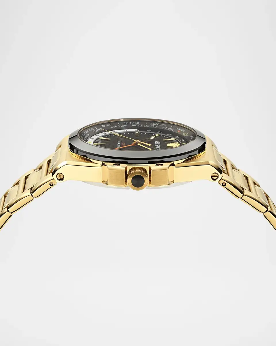 Versace Men's Greca Reaction GMT Gold-Tone IP Bracelet Watch, 44mm | Thumbnail 4 Versace Men's Greca Reaction GMT Gold-Tone IP Bracelet Watch, 44mm | Thumbnail 4