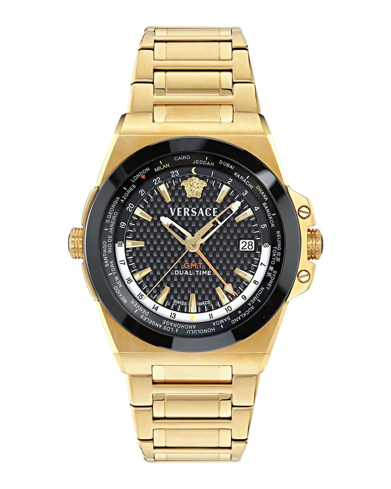 Versace Men's Greca Reaction GMT Gold-Tone IP Bracelet Watch, 44mm